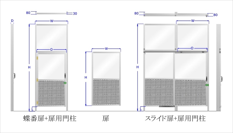 背が高い安全柵用の扉仕様